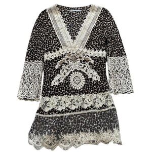 Elegant Lace Trim Leopard Print Blouse